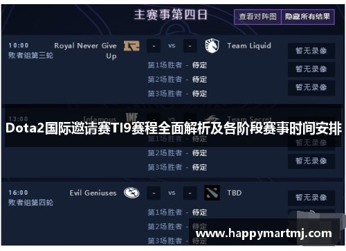Dota2国际邀请赛TI9赛程全面解析及各阶段赛事时间安排